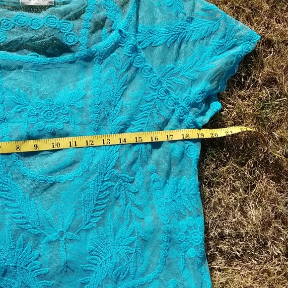 ADIVA Turquoise Lace Top sz Large - Picture 6 of 8